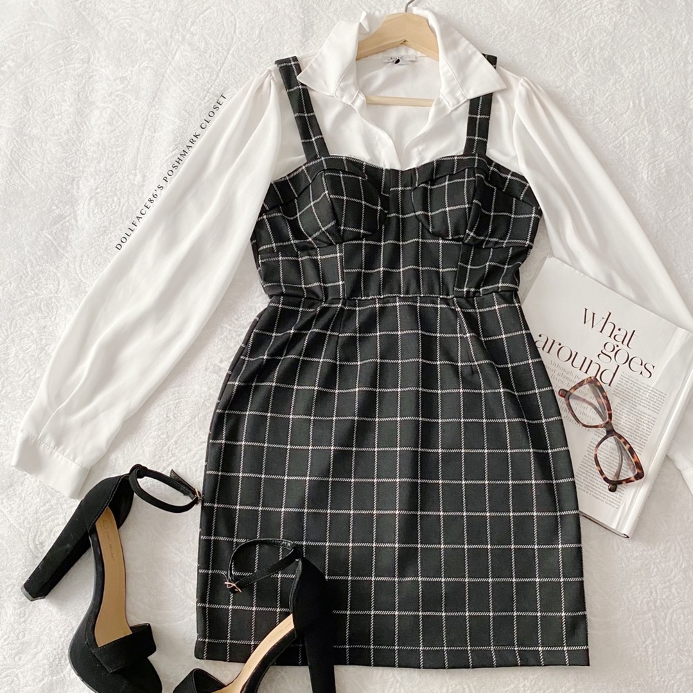 Window Pane Plaid Dress w/Attached Blouse